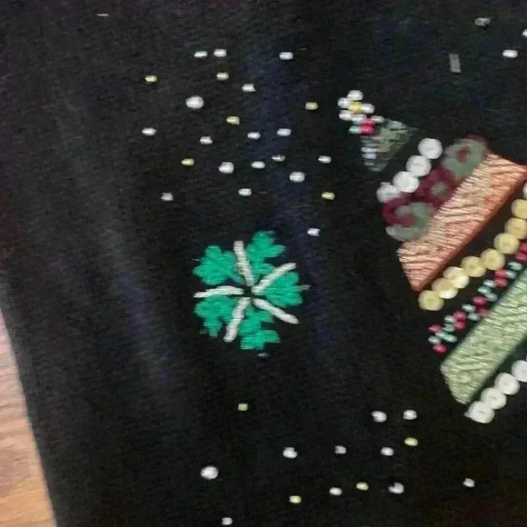Vintage Christmas Beaded Sequin Sweater Cardigan Size Medium Ugly Christmas - Picture 11 of 15